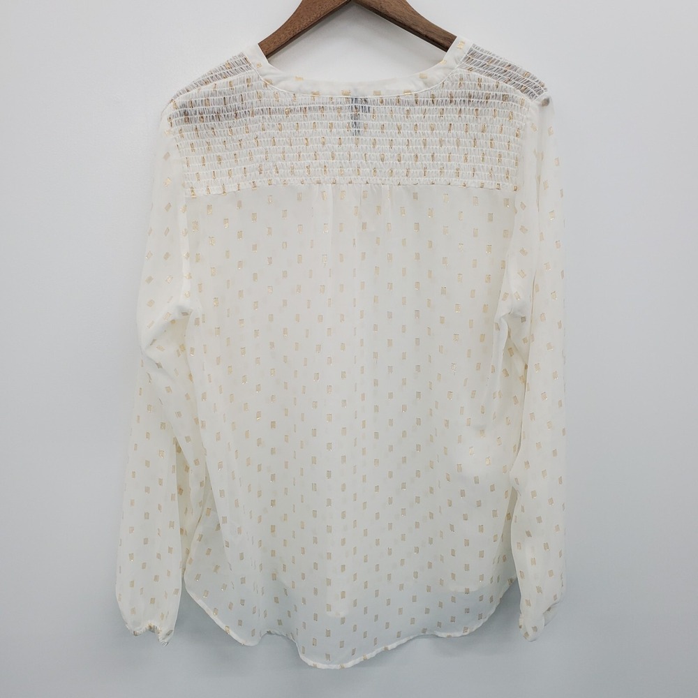 Maurices Womens XL Ivory Gold Dotted V-Neck Popover Blouse Long Sleeve Career - Picture 3 of 14